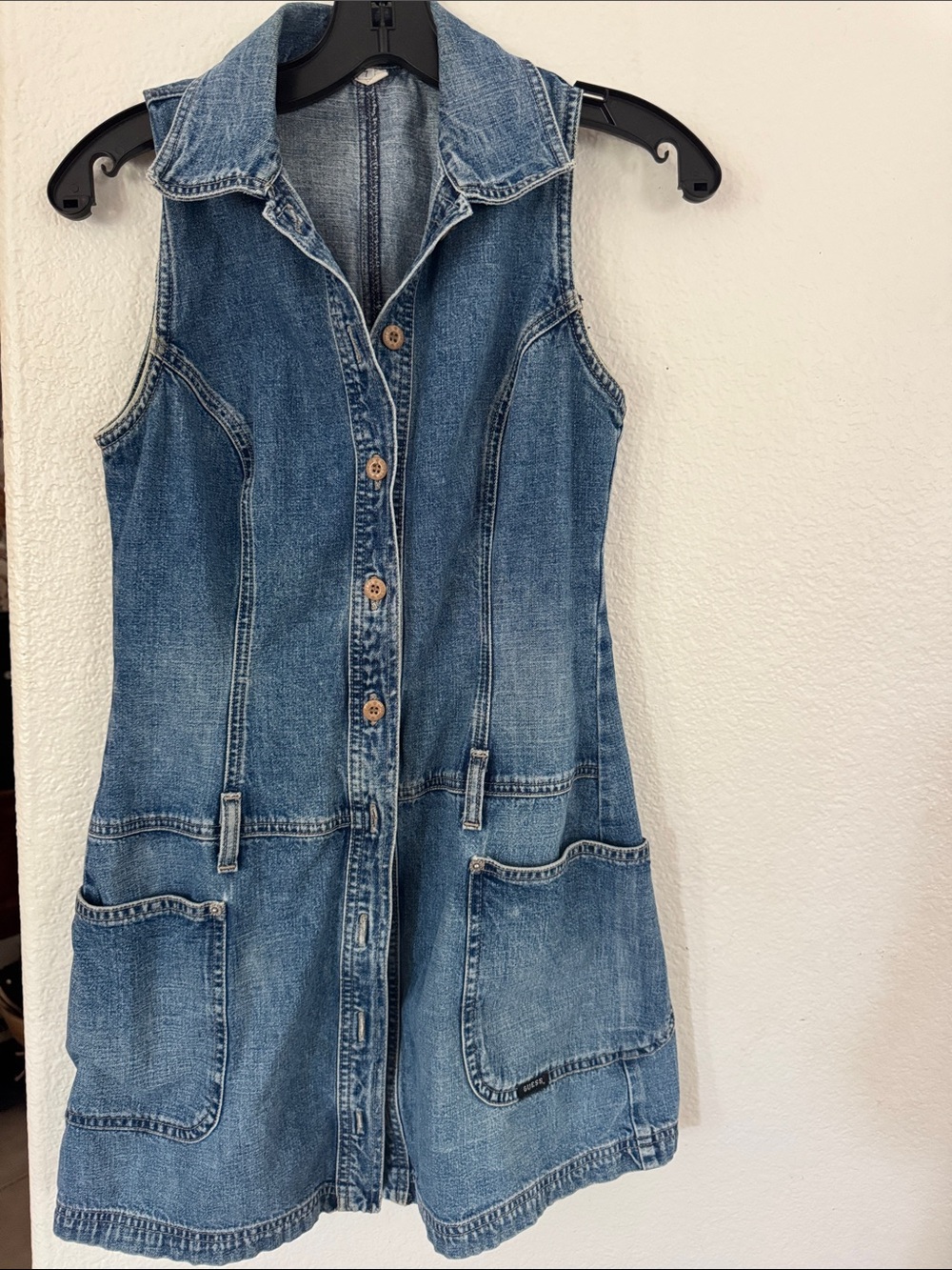 Vintage Guess Sleeveless Denim Button-Front Dress - Blue